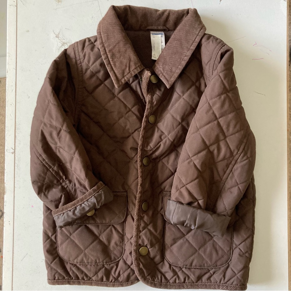 Quilted toddler field coat brown quality jacket with corduroy trim 3 4 toddler